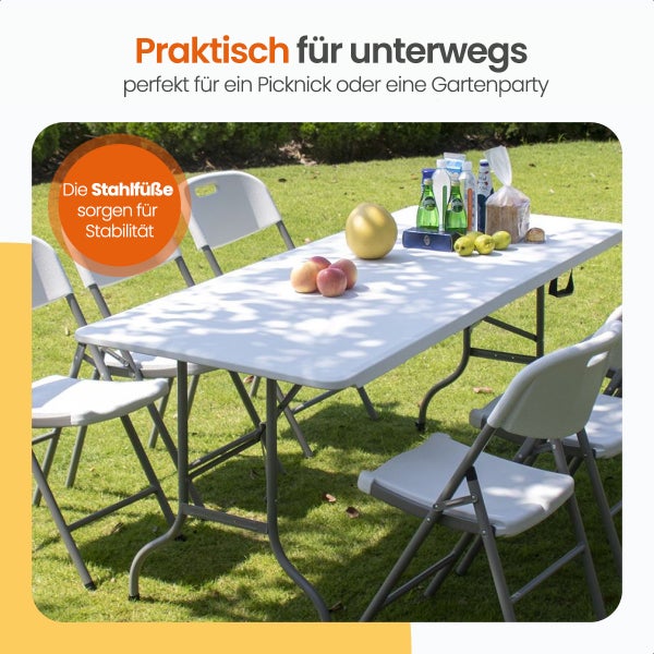 Goliving Klapptisch - Klapptisch - Campingtisch - Outdoor-Klapptisch - Wetterfest - 180 x 70 x 74 cm - Weiß
