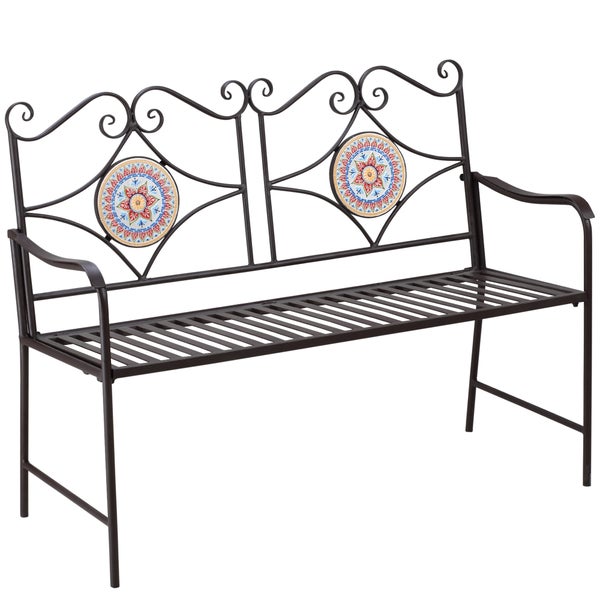 Outsunny Gartenbank, 2-Sitzer Parkbank mit Rückenlehne, 121 x 52 x 93 cm, Eisen, Stein, Braun