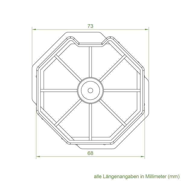 Technische Zeichnung eines Schirmständers mit Maßangaben in Millimetern