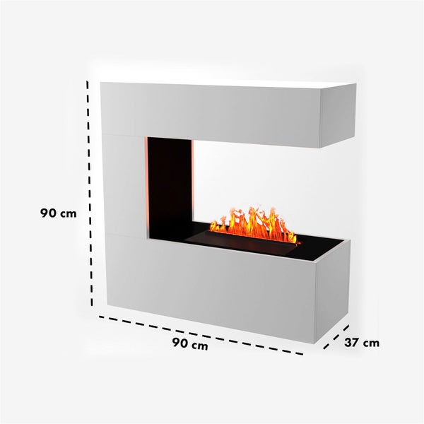 GLOW FIRE Elektrokamin 'Schiller Wandkamin' | Wasserdampf Kamin mit OMC 400 inkl. Holz in weiß als Raumteiler | HxBxT: 90x90x37 cm