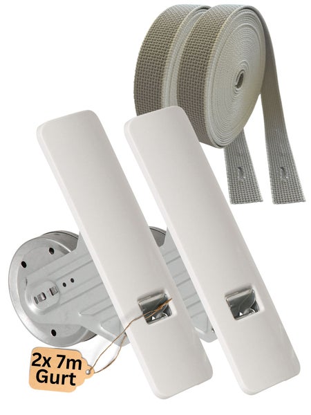 Rollwin 2x Rolladen Gurtwickler Unterputz 165mm bis 185mm Lochabstand anpassbar für Mauerkasten mit Gurtwickler Abdeckung zum Clippen Weiß Wickler Rollladen Aufwickler - Schrauben versteckt