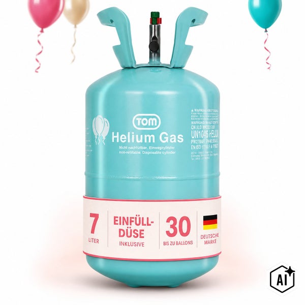 Einweg Helium Gasflasche mit 7 Liter Inhalt für bis zu 30 Ballons inklusive Einfülldüse