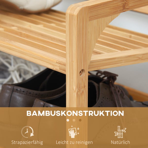 HOMCOM Schuhregal, Schuhständer mit 3 Ebenen aus Bambus, für max. 9 Paar Schuhe, Schuhablage mit Griff für Eingang, Schlafzimmer, 76 x 33 x 51 cm, Natur