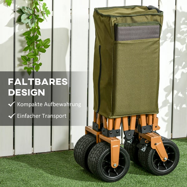 Outsunny Bollerwagen Faltbarer Handwagen, Transportwagen mit Verstellbarem Griff, Strandwagen, Gartenwagen mit Klapptafel, bis 120 kg Belastbar, Grün