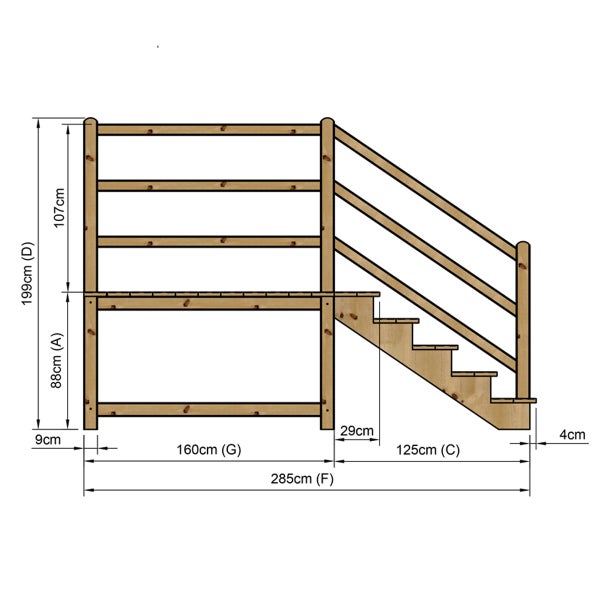 Illustration einer Holztreppe mit Maßen.
