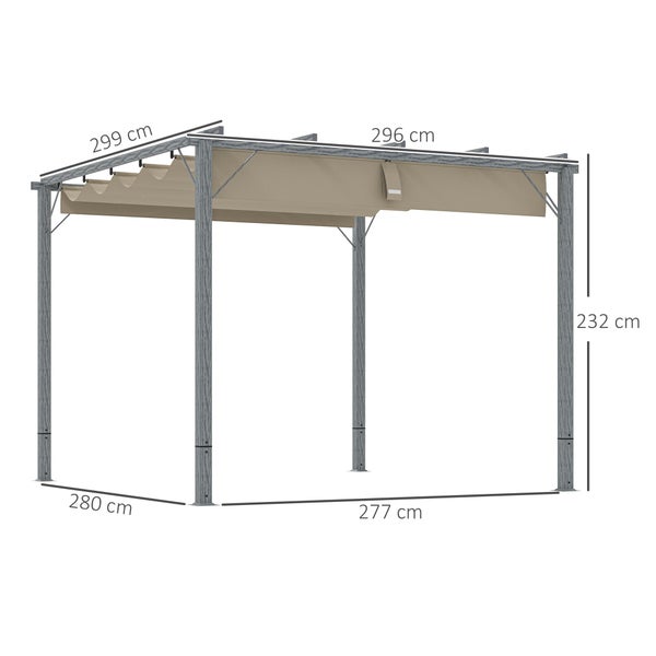 Outsunny Pergola ca. 3x3m Garten Pavillon mit magnetischen Pad, Terrassendachung aus Aluminium, Gartenpavillon mit verstellbares Dach, Freistehend, UV Schutz 30+, für Terrasse und Garten, Grau