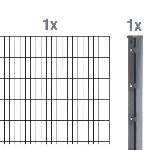Doppelstabmattenzaun Set bestehend aus einer Gittermatte und einem Zaunpfosten zur Gartenumzäunung