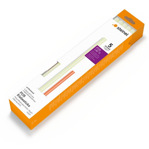 Steinel PUR Klebesticks, 5 Stück, Durchmesser 11 Millimeter, für 130 Grad Celsius, witterungsbeständig, inklusive 2 Spülmittelsticks.
