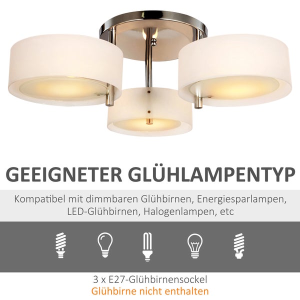 HOMCOM Deckenlampe, 40W, 3-flammig Chrom, E27, Ø64xH20cm, Acryl, Warmweiß
