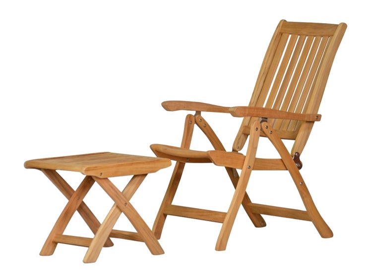 Gartenmöbel Holz Set Pisa 1x Teak Fußhocker klappbar 1x Teak Hochlehner premium