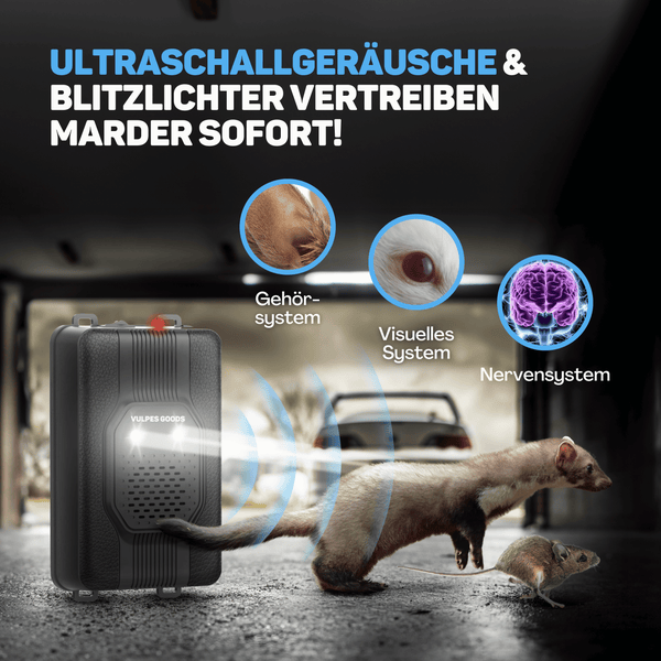 Vulpes Goods Marderabwehr  – Schädlingsabwehr – Multifunktionsset für Innen – Batteriebetrieben - 12V & Autobatterie