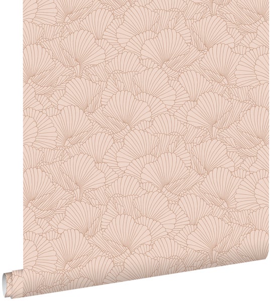 ESTAhome Tapete gezeichnete Blätter Terrakottarosa - 53 cm x 10.05 m - 139492