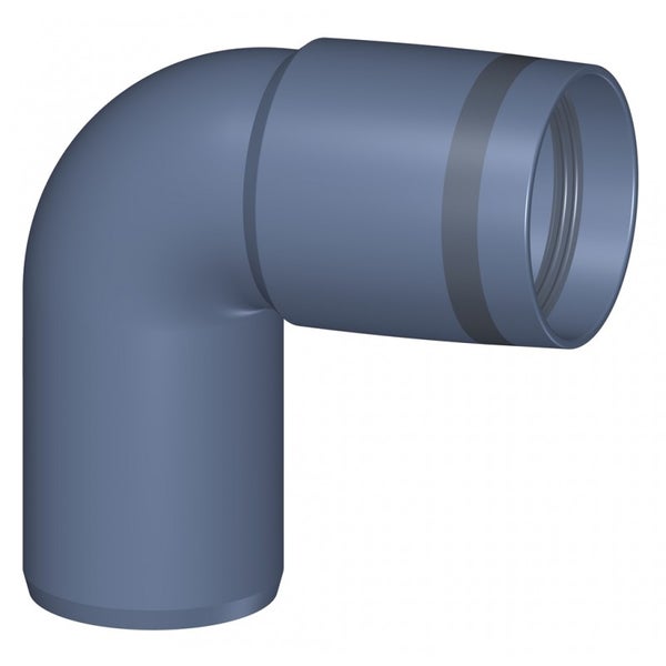 Grauer Kunststoff-Bogen 90 Grad für Abwasserrohre.