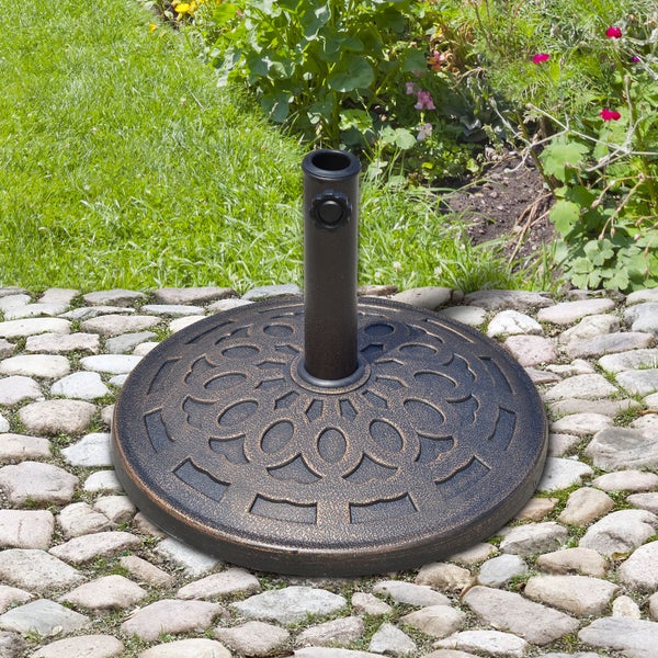 Outsunny Sonnenschirmständer aus Granit 14kg Schirmständer Griffe, Rund Schirmhalter, Schirmgewicht für Sonnenschirm 38mm/48mm Rohrdurchmesser, für Balkon, Terasse, Garten, Bronze