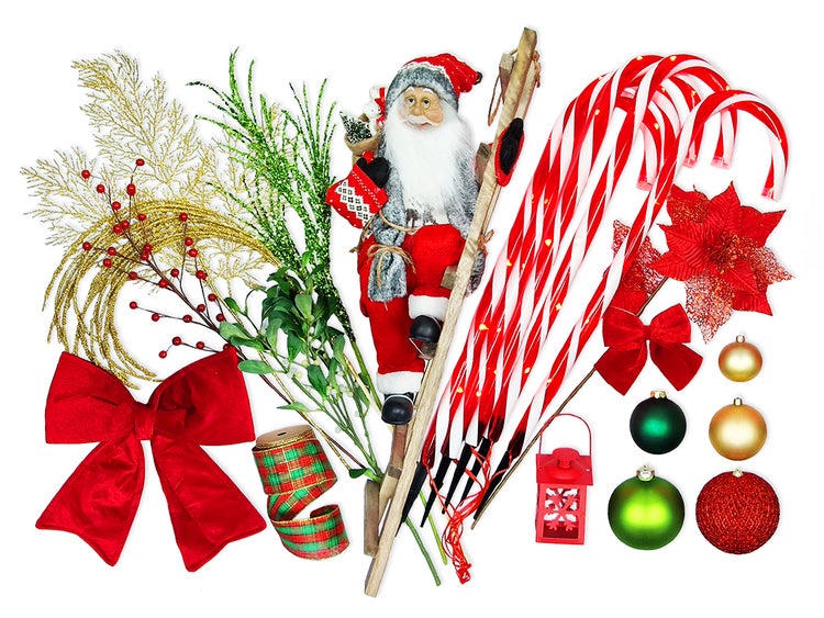 Dekorierter künstlicher Weihnachtsbaum mit 87 Ornamenten SANTA CLAUS II 180 cm Baum mit Ständer und Weihnachtsschmuck