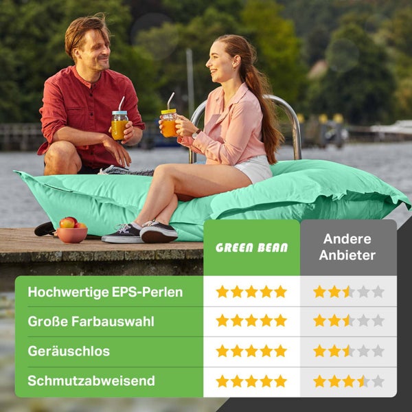 Green Bean Sitzsack XXL 140x180cm 380 Liter Kinder & Erwachsene Bean Bag EPS Perlen Füllung Riesensitzsack Groß Draußen Outdoor Liegekissen Waschbar Wetterfest Lounge Sitzkissen Bodenkissen Mint Grün