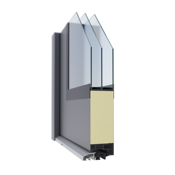 Querschnitt eines Fensters mit Dreifachverglasung