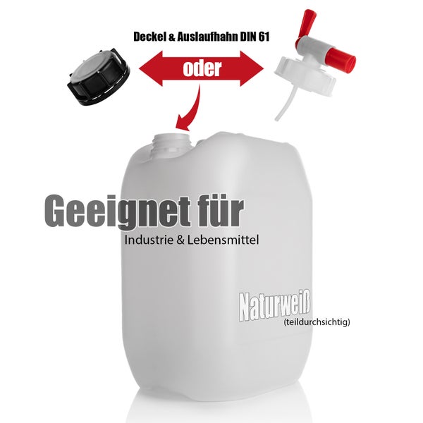 Kanister geeignet für Industrie und Lebensmittel mit Deckel oder Auslaufhahn DIN 61