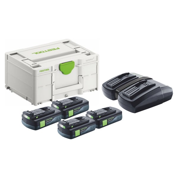 Festool Energie Set 4x BP 18 Li 3,0 C Akku 18 V 3,0 Ah / 3000 mAh Li-Ion ( 4x 577658 ) + TCL 6 DUO Doppel Ladegerät ( 577017 ) + Systainer