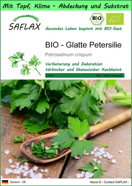 SAFLAX Garden to go - BIO - Glatte Petersilie - Petroselinum crispum - 600 Samen - Mit Topf, Klima - Deckel und Anzuchtsubstrat