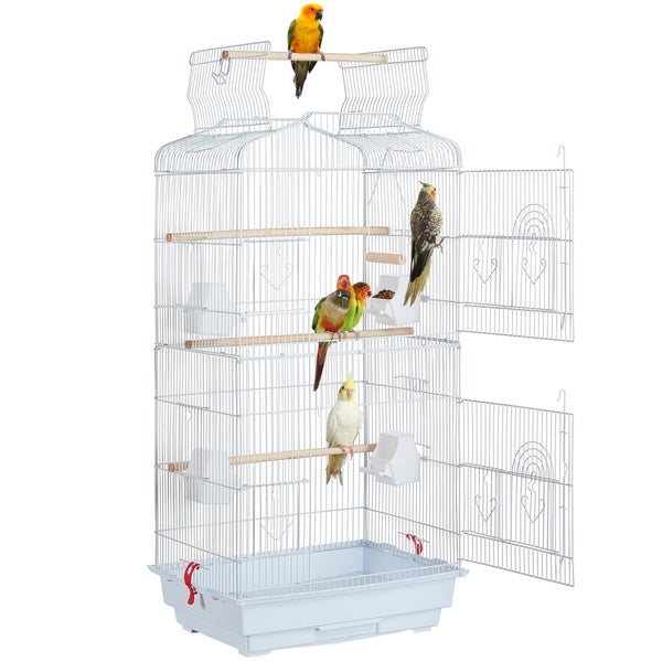 Yaheetech Vogelkäfig mit 4 Sitzstangen , Weiß