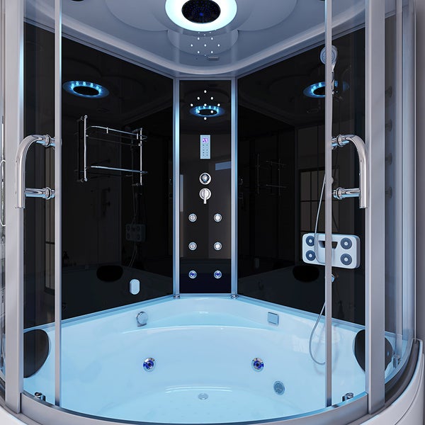 Home Deluxe - Dampfdusche EXCLUSIO - Schwarz, Maße: 130 x 130 x 215 cm - inkl. Radio, Regendusche und komplettem Zubehör I Dampfsauna, Badewanne, Whirlpool, Dusche