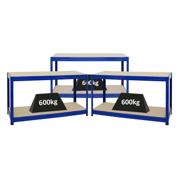 PROREGAL Mega Deal 3x Höhenverstellbare Werkbank Dino HxBxT 90 x 160 x 60 cm Traglast 600 kg Blau