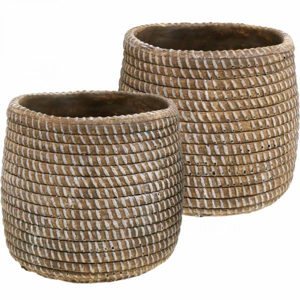 Zwei Pflanzgefäße mit horizontal gerippter Textur