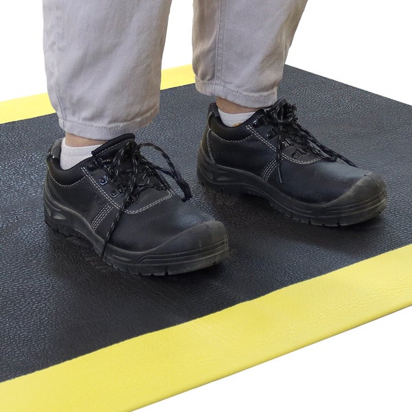 PROREGAL Anti-Ermüdungsmatte aus Vinyl | HxBxT 1x90x1800cm | gelb/schwarz | Arbeitsplatzmatte | Anti-Rutsch, Matte, Fußmatte
