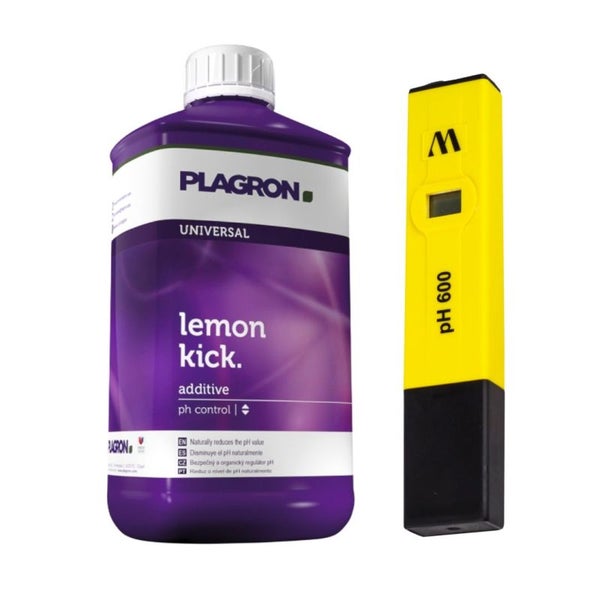 Plagron Lemon Kick pH-Plus 500 ml mit pH-Messgerät – Bio-zitronenbasierter pH-Regulator für optimales Wachstum, Ertrag & gesunde Pflanzen