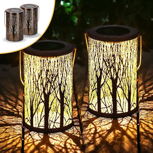 Goliving Solar-Tischlampe Oasis - 2 Stück - Laterne für draußen - Solar-Gartenleuchte - LED-Außenleuchte - Pendelleuchte - 20 cm - Metall - Schwarz