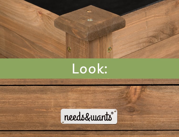 needs&wants® Großes Hochbeet aus Holz für Garten Balkon Terrasse, Pflanzkasten Bausatz XL rechteckig schmal mit Vlies-Folie, Kräuterbeet Pflanzenkasten deko, dunkel-braun
