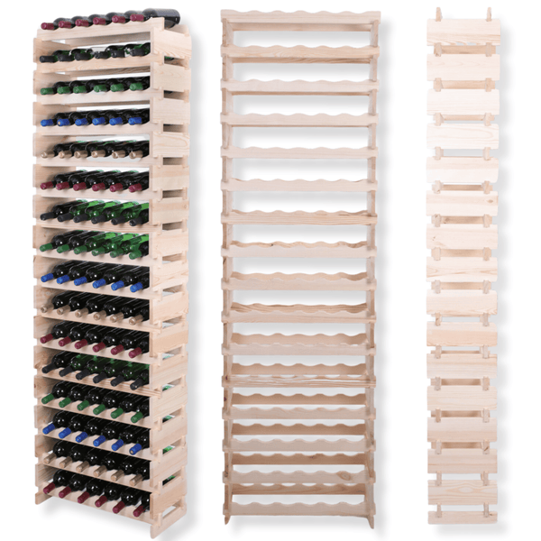 Weinregal VINOTECA FLEX PRO HxBxT 219x65x28cm 96 Flaschen auf 16 Ebenen Massives Kiefernholz Natur unbehandelt