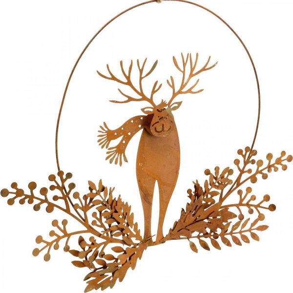 Dekorativer Metall-Hirsch mit Schal im Kreis für weihnachtliche Atmosphäre