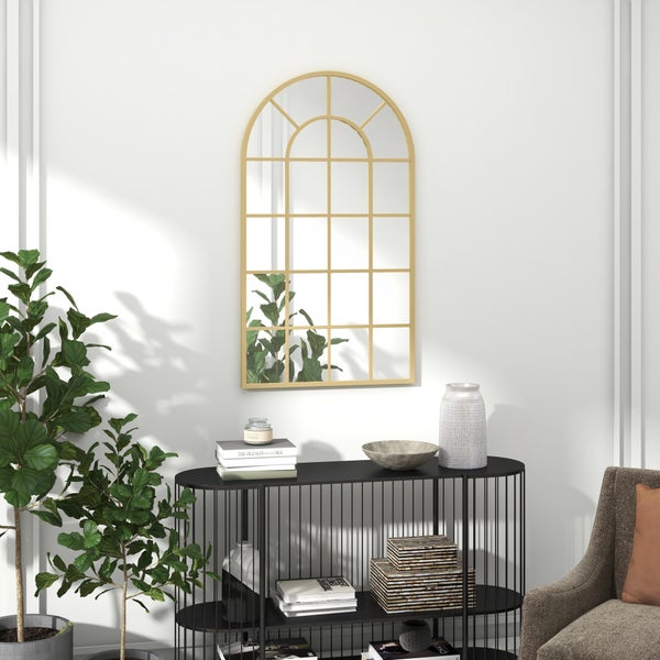 HOMCOM Wandspiegel Garderobenspiegel 110 x 65cm dekorativer Spiegel mit Metallrahmen Hängespiegel Wohnzimmerspiegel für Schlafzimmer Gold