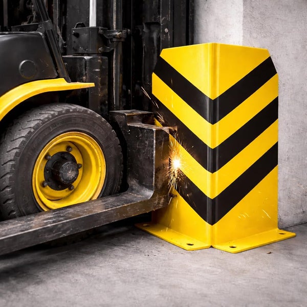 Robuster Rammschutz Anfahrschutz, 90 ° Winkel-Profil, 400 mm Höhe, Gelb Lackiert