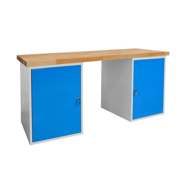 PROREGAL Werkbank Rhino Plus mit 2 Stahlblechkästen HxBxT 84 x 150 x 70 cm Traglast 500 kg Lichtgrau Blau