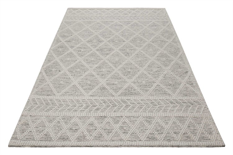 Esprit Teppich handgewebt Weiß Hellgrau aus Wolle Lia 160x230 cm