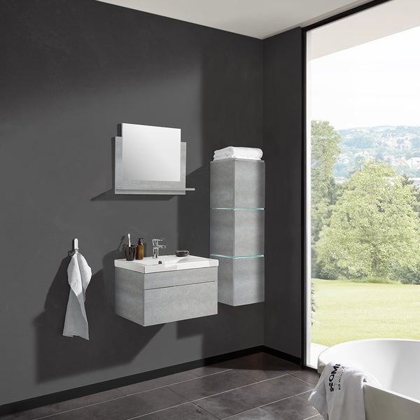 Home Deluxe - Badmöbel-Set - WANGEROOGE Grau - Large - inkl. Waschbecken und komplettem Zubehör - Breite Waschbecken: 60 cm | Badezimmermöbel Waschtisch Badmöbelset