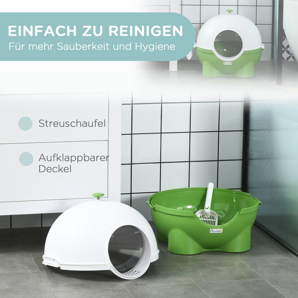 PawHut Katzentoilette, 53L x 51B x 48H cm, Kunststoff, PC, Grün+Weiß