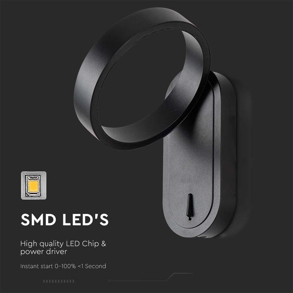 V-TAC VT-1180-B - LED-Wandleuchten - Drehbare Leuchten - IP20 - Schwarzes Gehäuse - 5 Watt - 600