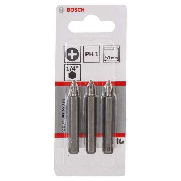 Bosch 3x Schrauberbit Extra-Hart, PH 1, 51 mm - 2607001520