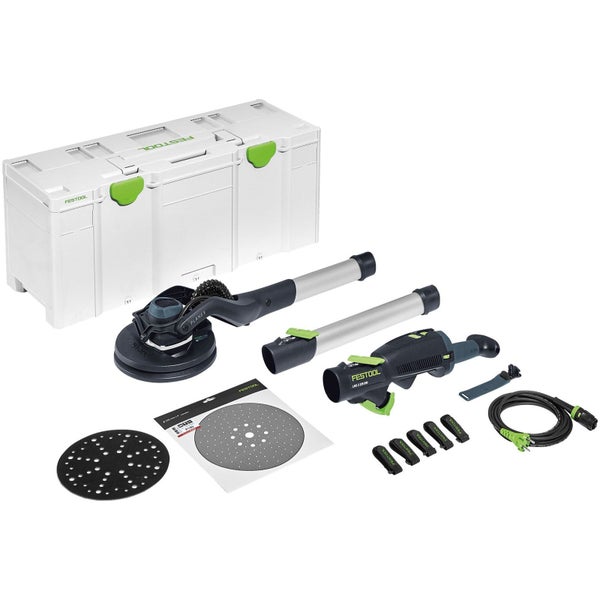 Festool Langhalsschleifer Planex LHS 2 225 EQI Set inklusive Systainer, Verlängerung, Schleifmitteln und Netzkabel.