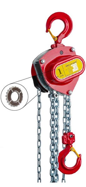 Manueller Kettenzug Delta Red mit 1 Tonne Tragkraft inklusive Ersatzbremsscheibe
