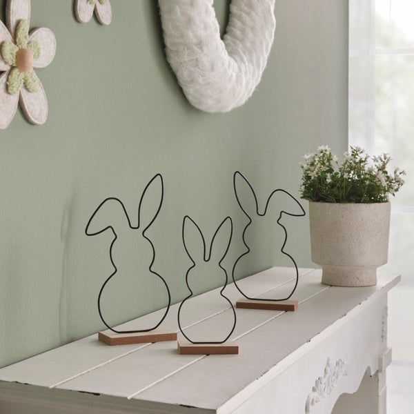 FRANK FLECHTWAREN|Osterdeko Hasen, 3er Set, 7 x 3 x 16 cm, 10 x 4 x 20,5 cm, METALL, MDF