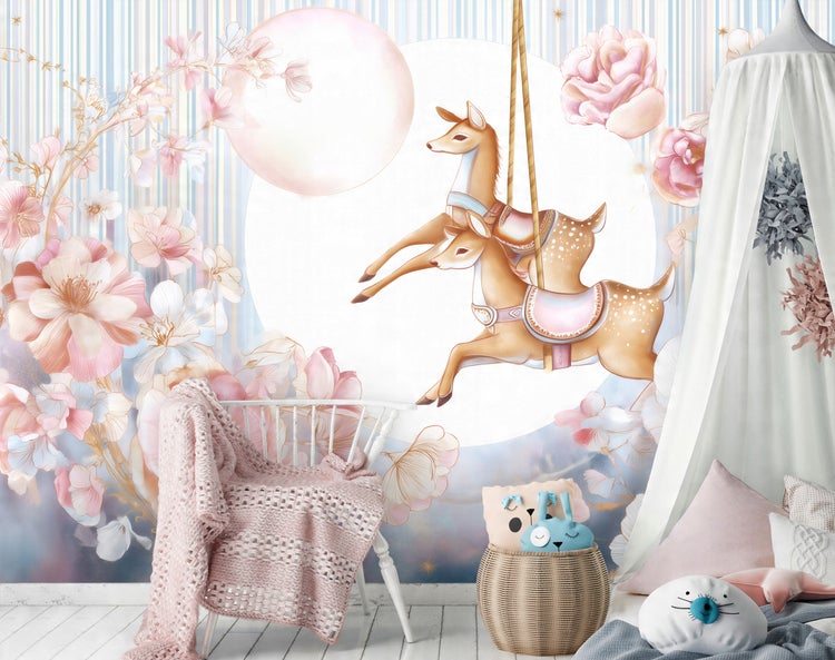 Fototapete Kinderzimmer Mädchen Blumen Tiere Kinder Vlies Tapete 250x175 cm