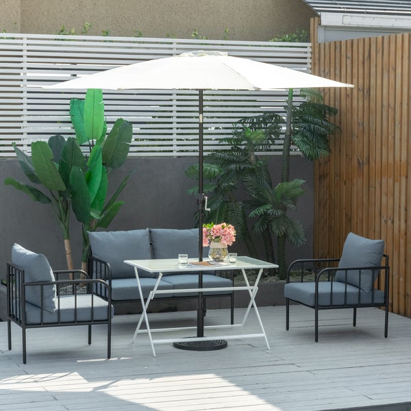 Outsunny Beistelltisch, 110L x 70B x 70H cm, Metall, gehärtetes Glas, weiß