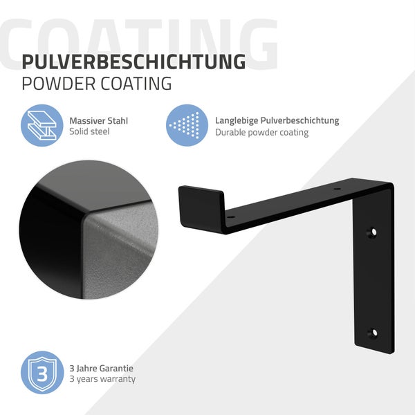 ML-Design 2 Stück Regalhalterung 20x4x14,5 cm, Schwarz, Metall, 8 Zoll Regalhalterungen, Industrielle Regalwinkel, Regalträger für Wandmontage, 90 Grad Wandhalterung, L-Form Wandregal, inkl. Schrauben