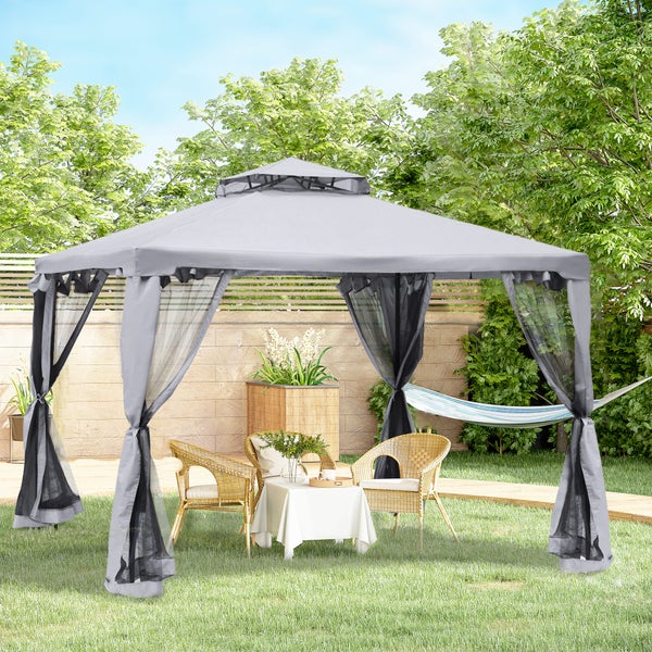 Outsunny Gartenpavillon, 294L x 294B x 265H cm, Polyester, Metall, Hellgrau