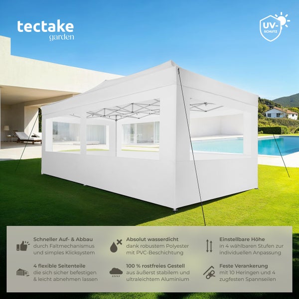 Pavillon tectake Viola inklusive Spannseile, Heringe und Tragetasche mit Aluminiumgestell weiß